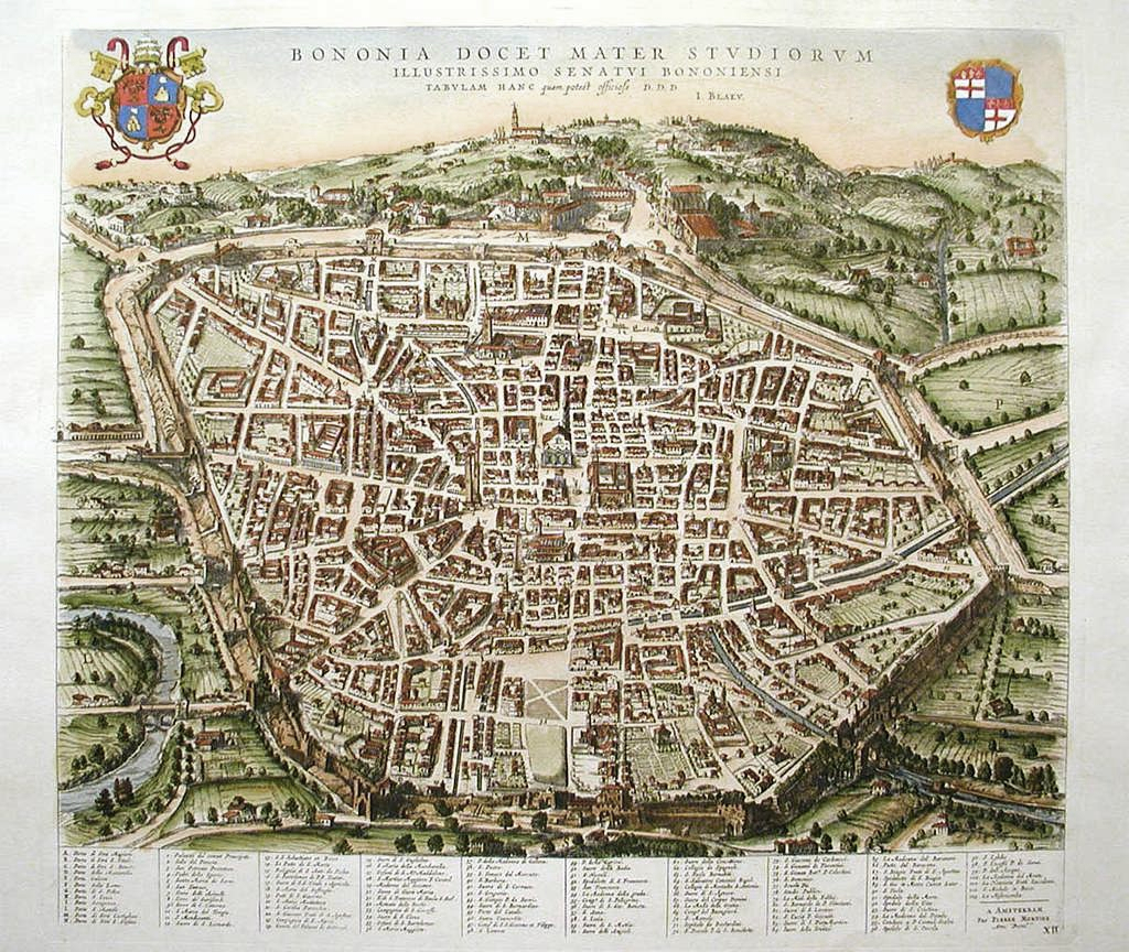 Historical map of Bologna, Joan Blaeu (1663)